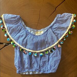 Lucy Love Striped Off-Shoulder or on Top with Pom Pom Trim/ Size XS